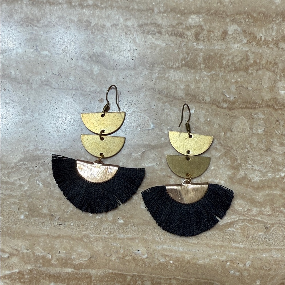 Elegant Black and Gold Fringe Earrings